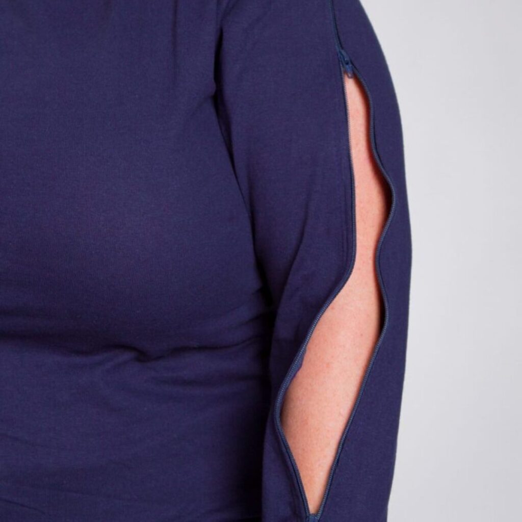 clothing with zipper built into sleeve