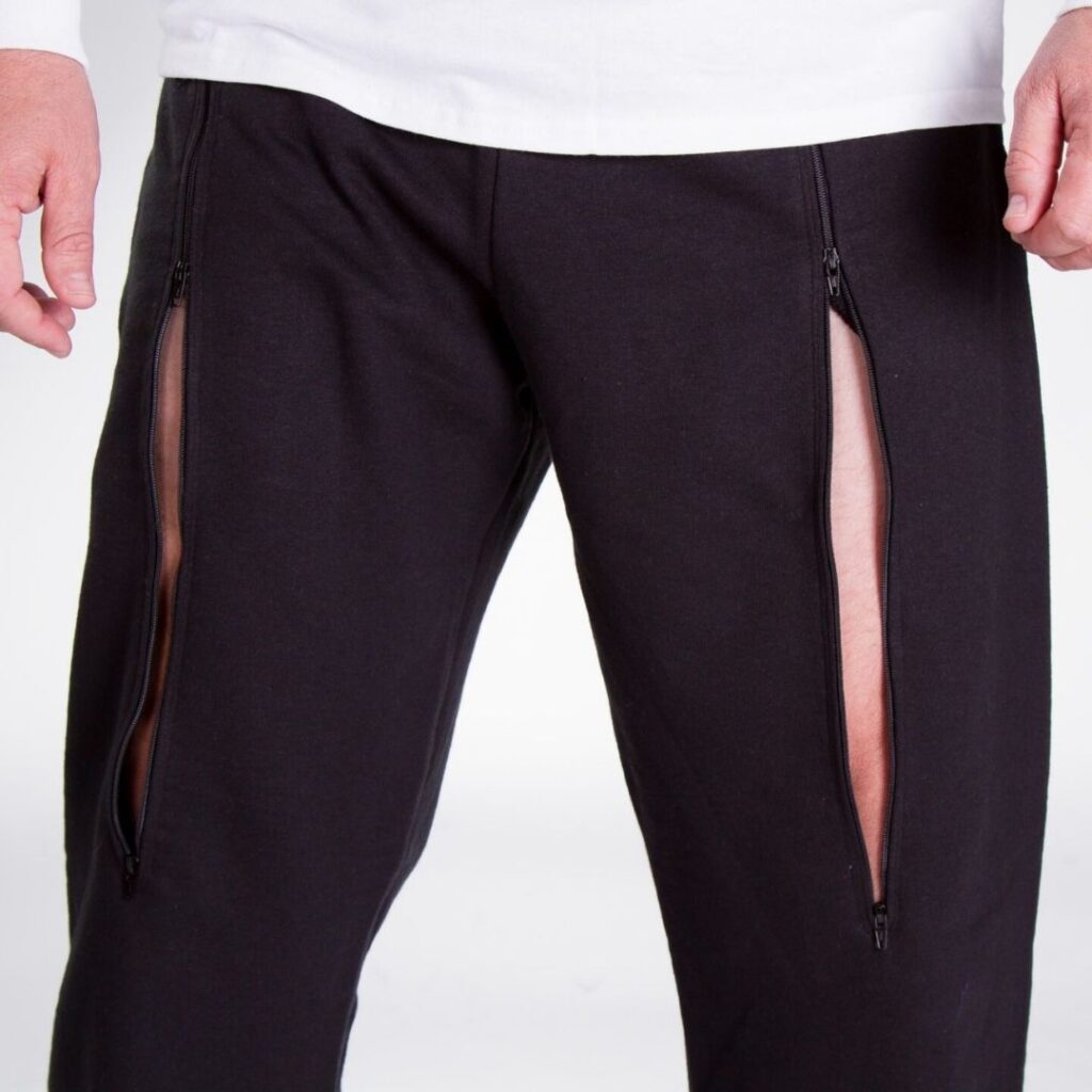 dialysis clothing with zippers on thighs