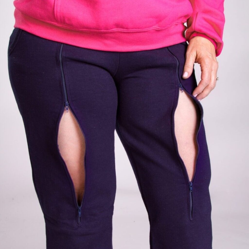 zipper access on sweatpants